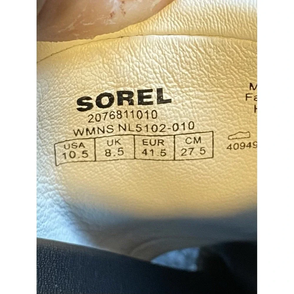 Sorel Viibe Sandal Womens 10.5 Black White Crisscross Leather Strap Platform